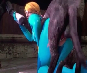 Samus spit-roasted by the beasts