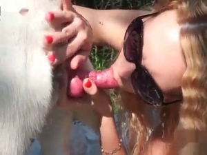 Kinky dog fucking a blond-haired slut