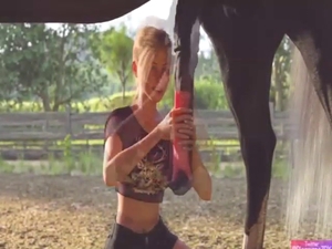 With big horse cock in tow, she gets off HARD